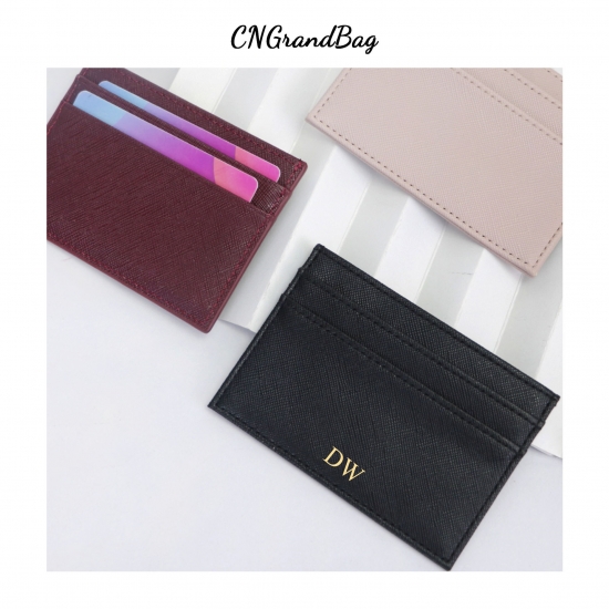 Slim Rfid Blocking Wallet Saffiano Pu Leather Credit Card Holder Custom Initial Letters Id Card Case Gift