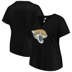 Women's Majestic Black Jacksonville Jaguars Plus Size Logo V-Neck T-Shirt