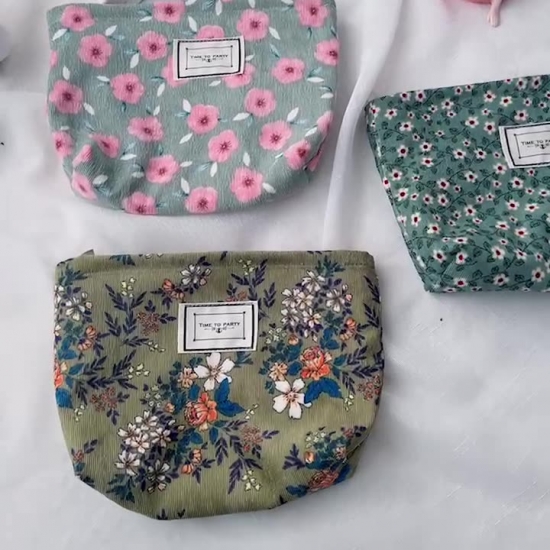 Corduroy Makeup Bag Organizer Clutch Retro Flower Print Cosmetic Bag Wash Women Travel Make Up Pouch Beauty Toilet Storage Cases