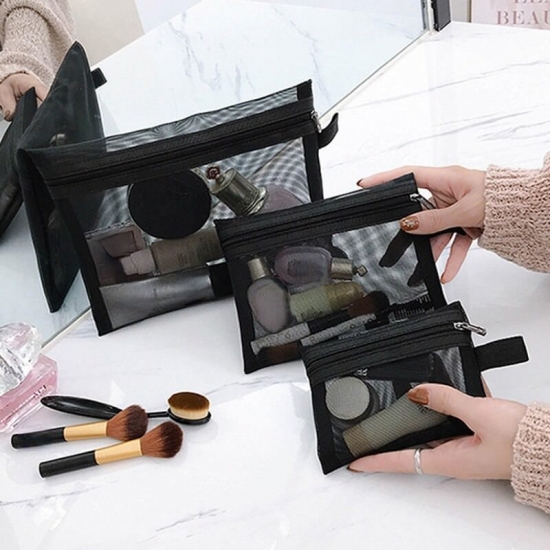 Women Mesh Transparent Cosmetic Bag Small Large Clear Black Makeup Bag Travel Neceser Toiletry Cosmetic Organizer Bag Pouch