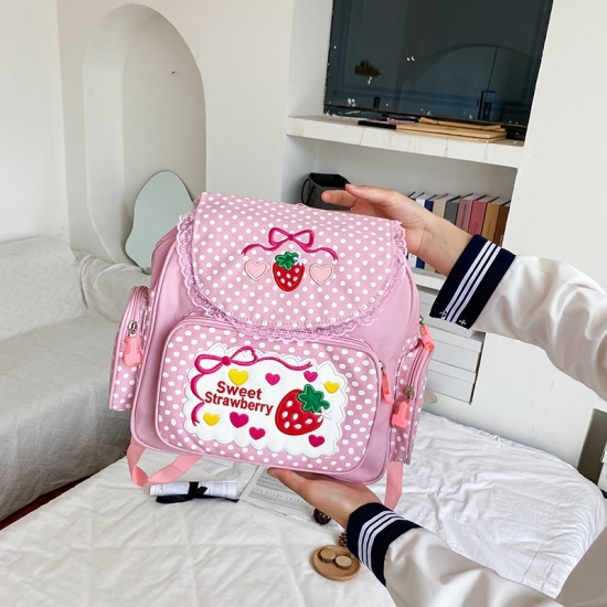 Pink Girl Embroidery Strawberry Children-amp;#39;S Schoolbag Student Girls Birthday Gift 2020 New Japanese Cartoon Children Backpack
