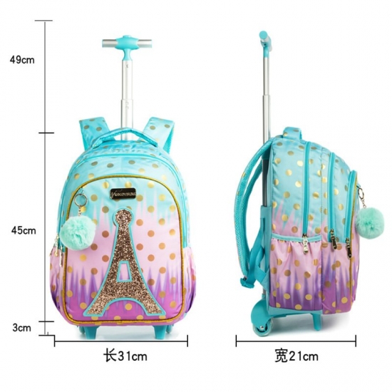 3 In 1 School Children-amp;#39;S Backpack With Wheels Kids Wheeled School Bag Teenagers Girls Canvas Backpack Travel Trolley Bags