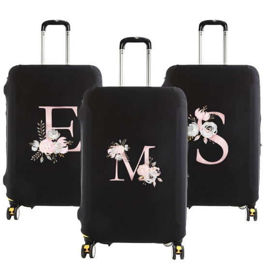 Luggage Case Suitcase Protective Cover Pink Flower Letter Name Pattern Travel Elastic Luggage Dust Cover Apply 18-28 Suitcase