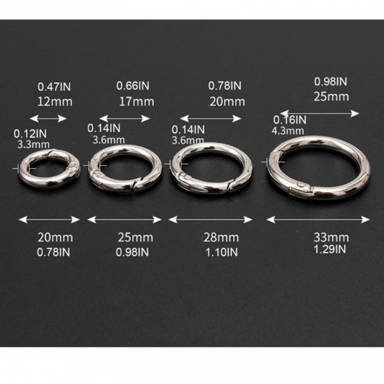 10Pcs Metal Purse Buckles 20-25-28-33Mm Spring O Ring Round Carabiner Snap Hook Spring Keyring Clasp Diy Jewelry Bag Accessories
