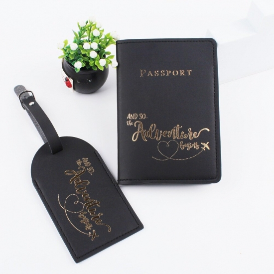 Pu Leather Travel Passport Cover Luggage Tag Set Simple Letter Suitcase Id Address Holder Baggage Boarding Tag Kit Accessories
