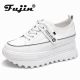 Fujin 5-5Cm Genuine Leather Platform Wedge Shoes Chunky Sneaker White Casual Shoes Comfortable Breathable Spring Autumn Shoes