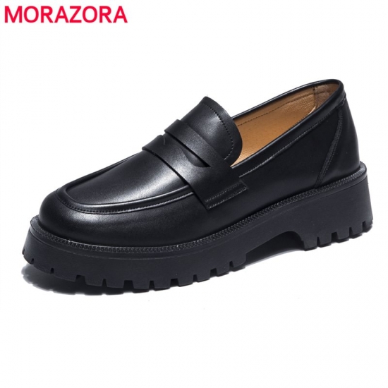 Morazora 2023 Brand Fashion Genuine Leather Shoes Woman Thick Sole Platform Shoes Spring Summer Ladies Office Casual Shoes