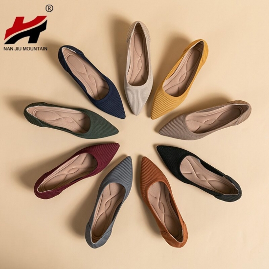 2022 Pointed Toe Single Shoes Small High Heels Simple Solid Color Knitting Woman Shoes Spring Autumn Latex Insole