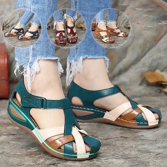 Female Slippers Round Toe Vintage Women Sandals Sewing Ladies Shoes Hook -amp;Amp; Loop Casual Sandals Summer Waterproof Slippers Wj094