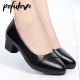 Pofulove Women Mid Heel Shoes Office Lady Pumps Pu Leather Black Basic Square Heeled Spring Autumn Loafers Female Zapatos