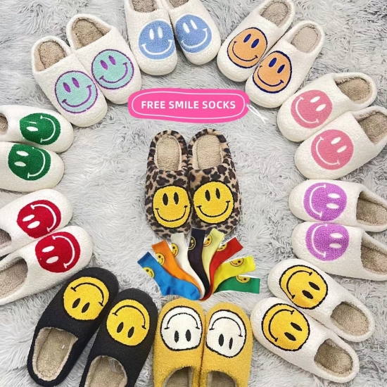 Funny Funky Winter Womens-amp;#39;Slippers Fluffy Faux Fur Smile Face Household Slippers Shoes For Women Female Home Shoes