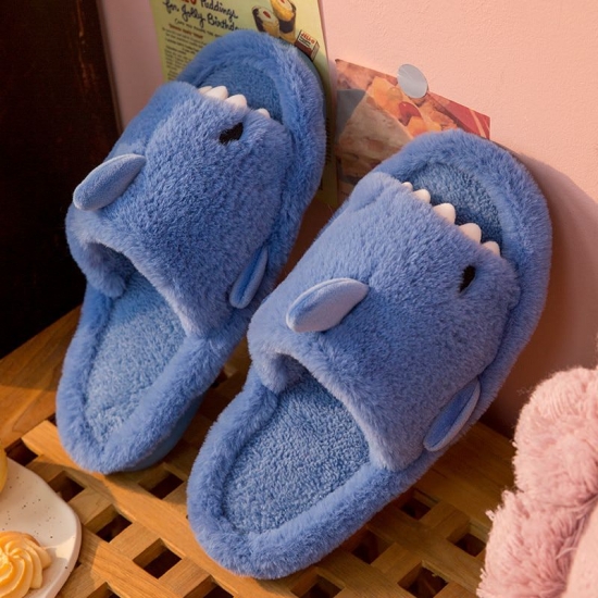 Comwarm Autumn And Winter Cartoon Shark Wool Slippers For Women Soft Home Men-amp;#39;S Indoor Household Open Toe Plush Cotton Slippers