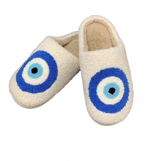 High Quality Slipper Fashion Pattern Shoe Evil Eyes Blue Embroidery Warm Home Slippers For Men And Woman