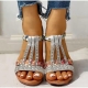 Women Wedge Sandals Summer 2022 New Bohemia Casual High Heels Sandals Fashion Female Peep Toe Rhinestones Outdoor Beach Shoes