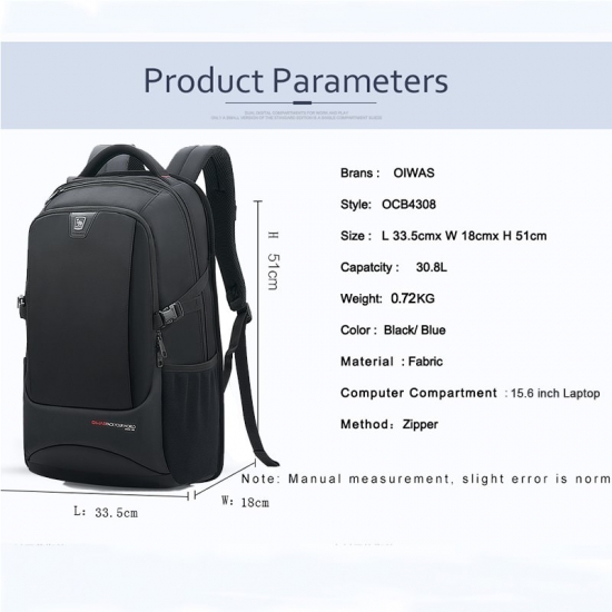 Oiwas Travel Multifunction Backpack Fashion Zipper Open Bag Men-amp;#39;S Backpack Laptop High Quality Male Women Business Classic Bags