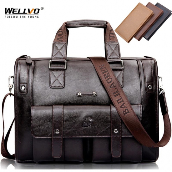 Men Leather Black Briefcase Business Handbag Messenger Bags Male Vintage Shoulder Bag Men-amp;#39;S Large Laptop Travel Bags Hot Xa177Zc