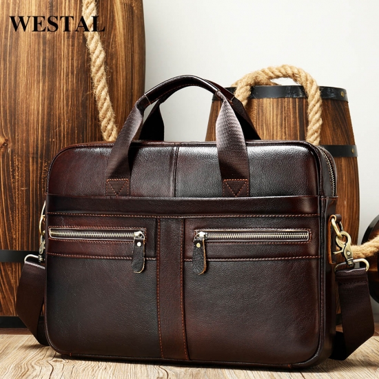 Westal Men-amp;#39;S Briefcases Men-amp;#39;S Bags Genuine Leather Lawyer-Office Bag For Men Laptop Bag Leather Briefcases Bag For Documents 209