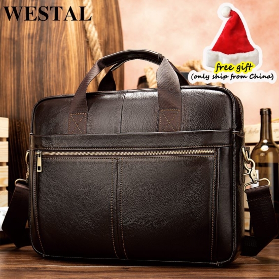 Westal Men-amp;#39;S Briefcases Messenger Bag Men-amp;#39;S Genuine Leather 14-amp;#39;-amp;#39; Laptop Bag Man Leather Office Business Bags For Document 8572