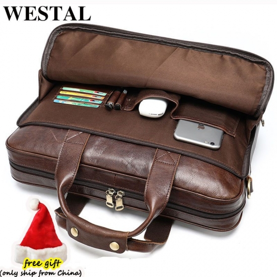 Westal Men-amp;#39;S Leather Bag Office Messenger Briefcase Man Genuine Leather 15-6-amp;Quot;Laptop Bags Male Handbags Crossbody 14 Computer Bag
