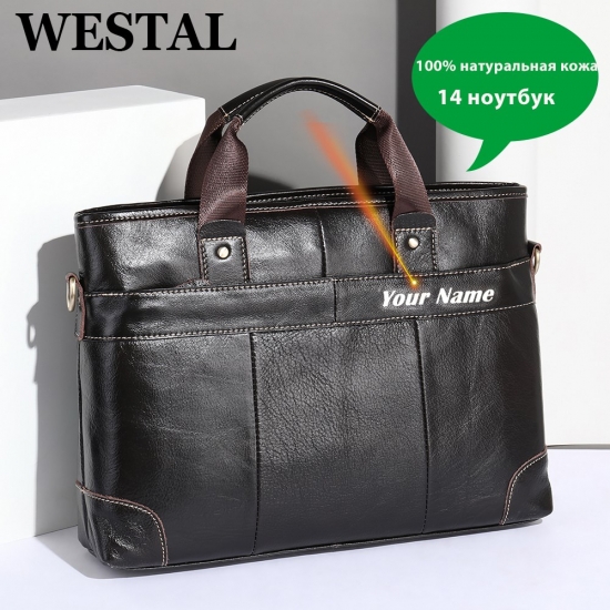 Westal Men-amp;#39;S Leather Bag For Men Briefcases Genuine Leather Laptop Bag 14-amp;#39;-amp;#39; Shoulder Messenger Bags Document Computer Bags 7708