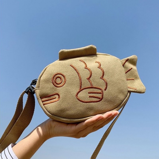 Cute Canvas Messenger Bag Embroidery Fish Shape Torebka Listonoszka Portable Zippered Small Purses Handbags Mini Crossbody Bag