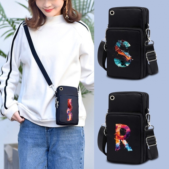 Cross Body Cell Mobile Phone Pocket Card Purse Small Bag Women Shoulder Pouch Multi-functional Package With Paint 26 Letters