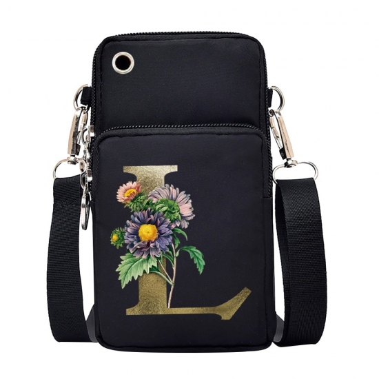 Unisex Mobile Phone Case Bags For Huawei Xiaomi Iphone Shoulder Satchels Women Pouch Golden-flower 26 Letters Series Wrist Pack