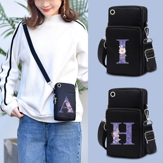 Mobile Phone Bag Unisex Shoulder Pouch Purple Flower 26 Letters Pattern Universal Sport Arm Pack For Samsung-Iphone-Huawei