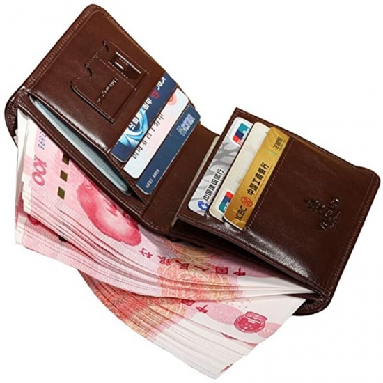 Manbang Men-amp;#39;S Wallets Rfid Genuine Leather Trifold Wallets For Men With Id Window And Credit Card Holder