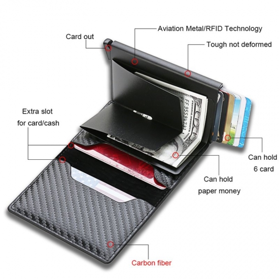 Carbon Fiber Rfid Card Holder Men Wallets  Bag Zipper Coin Purse Small Leather Mini Slim Wallets Vallet Carteira Masculina