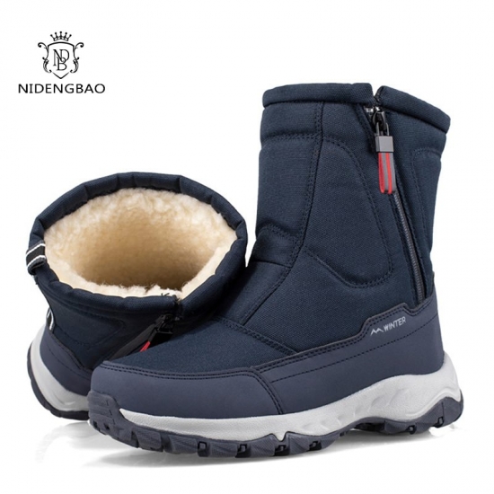 Men Boots Winter Waterproof Snow Boots Unisex High Top Plus Velvet Warm Side Zipper Outdoor Ankle Boots Male Cotton Casual Shoes
