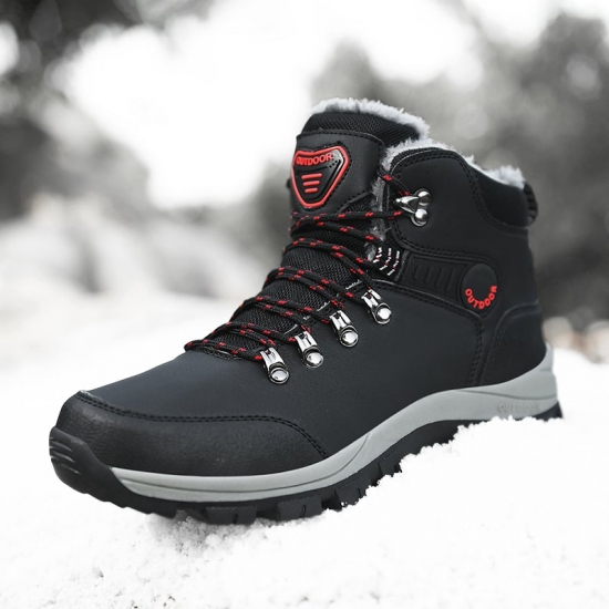2022 Winter Waterproof Men Boots Leather Sneakers Snow Boots Outdoor Male Hiking Boots Work Shoes High Top Non-slip Ankle Boots