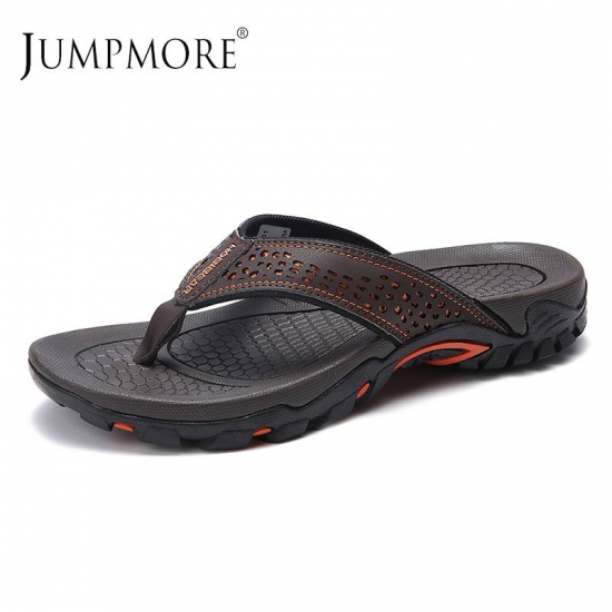 Jumpmore Summer Flip Flops Men Shoes Outdoor Fashion Pu Leather Flat Shoes Beach Holiday Shoes  Size 40-48