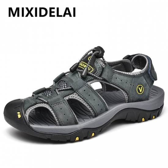 Mixidelai Genuine Leather Men Shoes Summer New Large Size Men-amp;#39;S Sandals Men Sandals Fashion Sandals Slippers Big Size 38-47