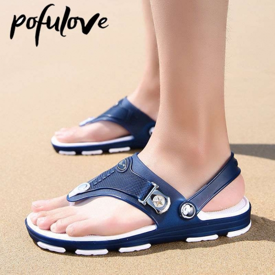 Pofulove Men Flip Flops Beach Sandals Summer Man Shoes Flat Non Slip Fashion Designer Slippers Rubber Casual Shoe Zapatos Para