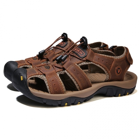 Summer Men Casual Beach Outdoor Water Shoes Breathable Trekking Fashion Hiking Climbing Fishing Genuine Leather Leisure Sandals