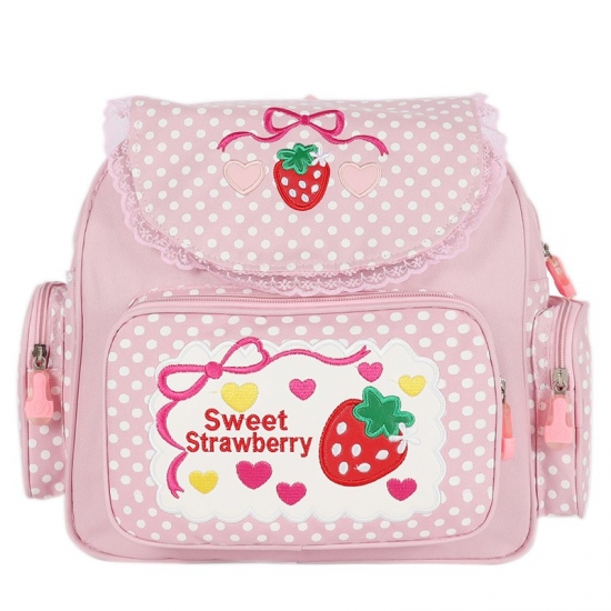 New Japanese Style Cartoon Strawberry Embroidery Schoolbag Student Girls Lolita Lace Backpack