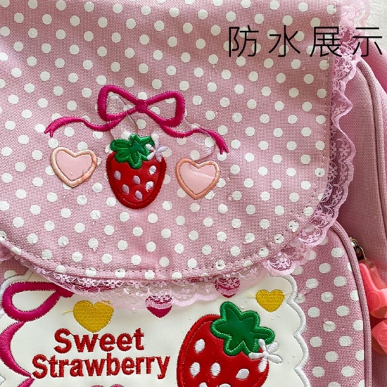 Kawaii Embroidery Strawberry Schoolbag Student Children 2022 New Japanese Style Cartoon Sweet Backpack Lace Pink Backpacks Girls