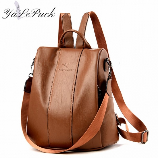 Anti-theft Leather Backpack Women Vintage Shoulder Bag Ladies High Capacity Travel Backpack School Bags Girls Mochila Feminina