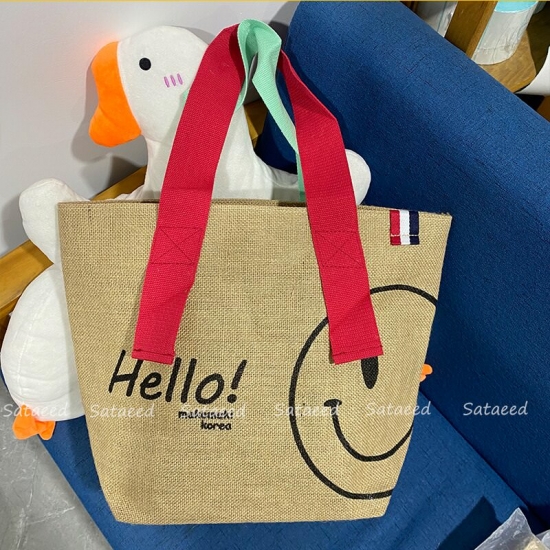 Luxury Designer Handbags For Woman Cute Cotton And Linen Printed Casual Shopping Bag Large Capacity Tote Bag Purses 2022 Hello