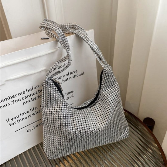 Exquisite Silver Shiny Purse Bag Rhinestone Underarm Bag Evening Bag Wedding Shoulder Bag Handbag For Dinner Party
