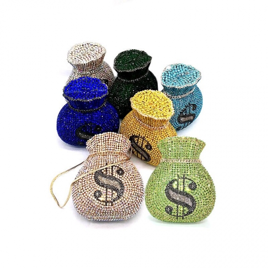Newest Luxury Women Evening Party Designer Funny Rich Dollar Hollow Out Crystal Clutches Purses Pouch Dollar  Bag