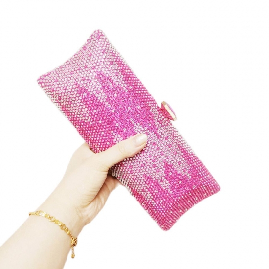 Chaliwini Mix Pink Clutch Bags Designer Glaring Crystal Rhinestone 18 Color Evening Bags Long Wedding Bride Purse Day Clutches
