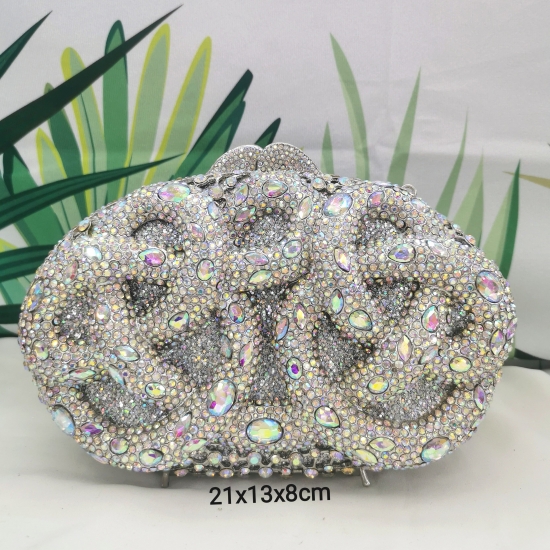 Lady Hot Pink-Green-Silver Rhinestone Bags Luxury Fashion Female Diamond Crystal Clutch Elegant Gold Metal Wedding Dinner Purses