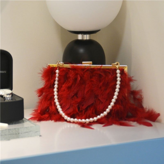 Feather Handbag Women-amp;#39;S Evening Clutch Bag Ostrich Feather Tote Evening Dressshoulder Bag Party  Bag Wallet Clutch Mochilas