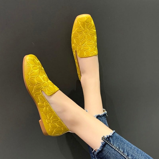 Size 35-42 Square Toe Summer Shoes For Women Embroidery Designer Shoes Soft Slipon Loafers Moccasin Leisure Women-amp;#39;S Ballet Flats