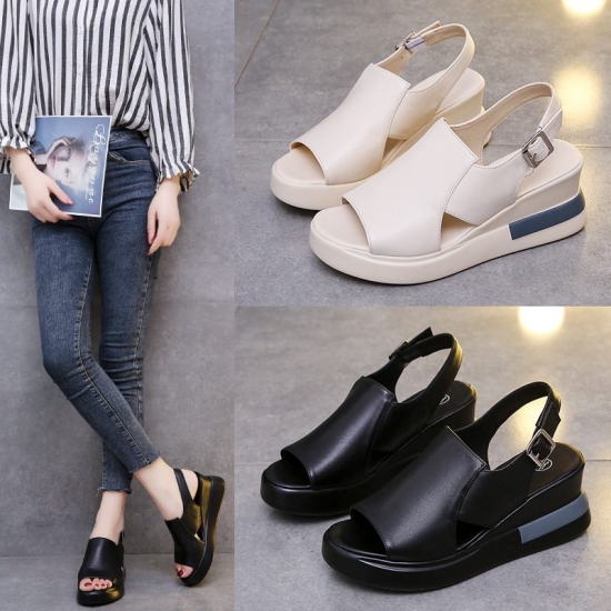 2023 Summer Comfortable Fashion Muffin Thick Bottom Slope Heel Women-amp;#39;S Sandals Back Empty Snap Sandals Large Size Light Sandals