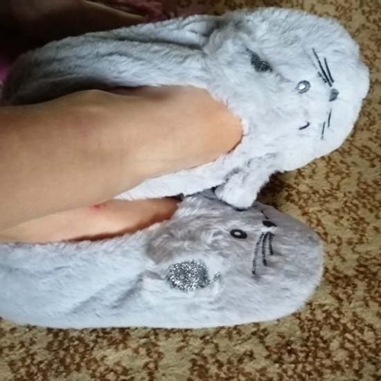 Home Fuzzy Slipper Women Winter Fur Contton Warm Plush Non Slip Grip Indoor Fluffy Lazy Female Mouse Ears Embroidery Floor Shoe