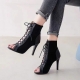 Lace-up Sandals Heels 9Cm Women-amp;#39;S Shoes Summer 2022 Trend Black Sexy Peep Toe Boots Fashion Cloth Stilettos Jazz Dance Female