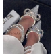 Glitter Rhinestones Women Pumps Crystal Bowknot Satin Sandals 2023 Summer Transparent Shoes High Heels Party Prom Designer Shoes